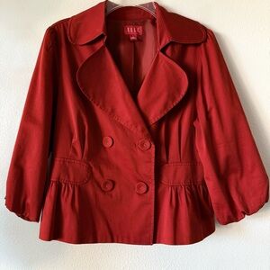 Elle Women's Red Double-Breasted Cropped Trent Jacket with Balloon Sleeve